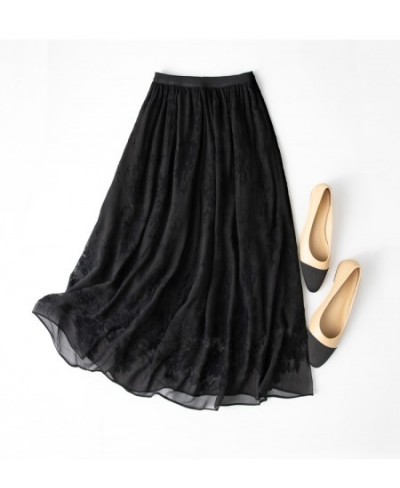 Women 100% Mulberry Silk White Embroidery Silk Midi Skirt with Lining Long Skirt Summer Beach MM103 $85.28 - Skirts