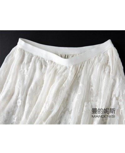 Women 100% Mulberry Silk White Embroidery Silk Midi Skirt with Lining Long Skirt Summer Beach MM103 $85.28 - Skirts