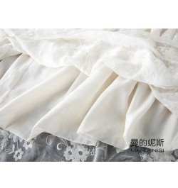 Women 100% Mulberry Silk White Embroidery Silk Midi Skirt with Lining Long Skirt Summer Beach MM103 $85.28 - Skirts