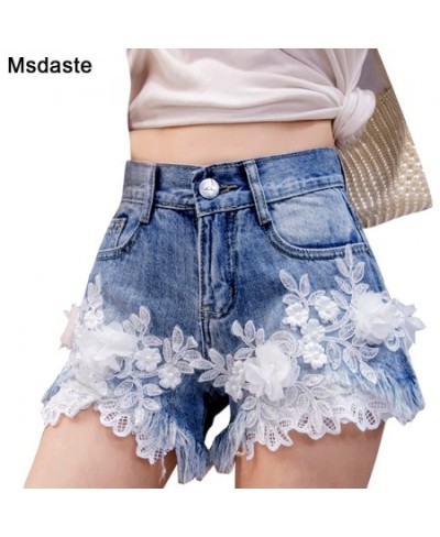 Jeans Shorts Women 2023 New Summer Fashion Lace Flower Emboridery Jean FemmeVintage High Waist Woman Blue Soft Denim Shorts $...