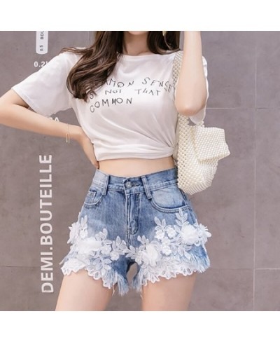 Jeans Shorts Women 2023 New Summer Fashion Lace Flower Emboridery Jean FemmeVintage High Waist Woman Blue Soft Denim Shorts $...