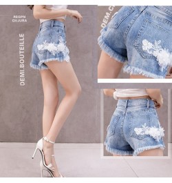 Jeans Shorts Women 2023 New Summer Fashion Lace Flower Emboridery Jean FemmeVintage High Waist Woman Blue Soft Denim Shorts $...