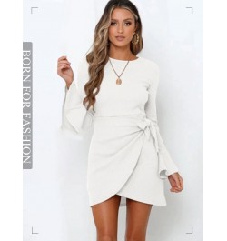 Fashion Lace Up Mini Dress Women Chic Flared Long Sleeve Sexy Ruched Skinny Party Dress Vestidos Elegantes Para Mujer Feminin...