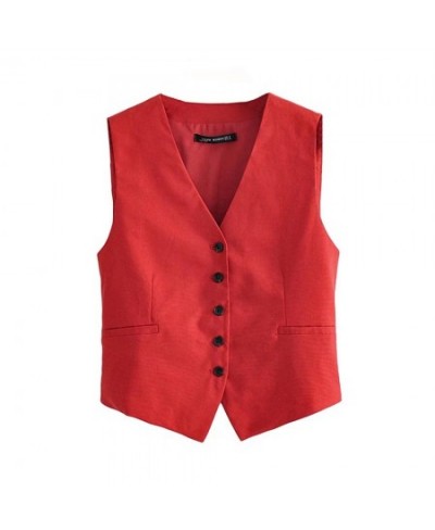 2022 Women Elegant Streetwear Sleeveless Short Suit Vest Female Vintage Slim V-Neck Single Breasted Blazer Waistcoat $35.05 -...