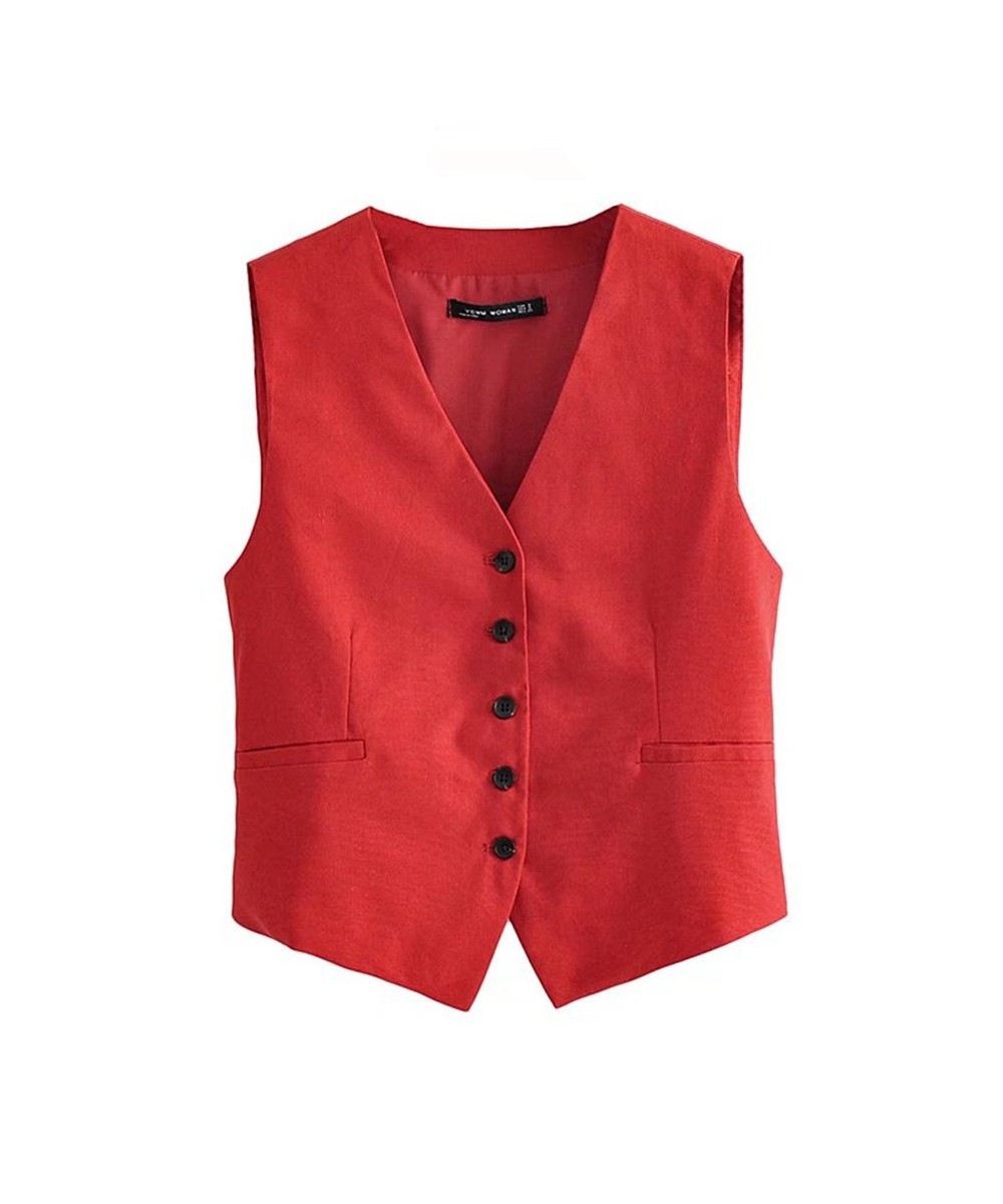 2022 Women Elegant Streetwear Sleeveless Short Suit Vest Female Vintage Slim V-Neck Single Breasted Blazer Waistcoat $35.05 -...