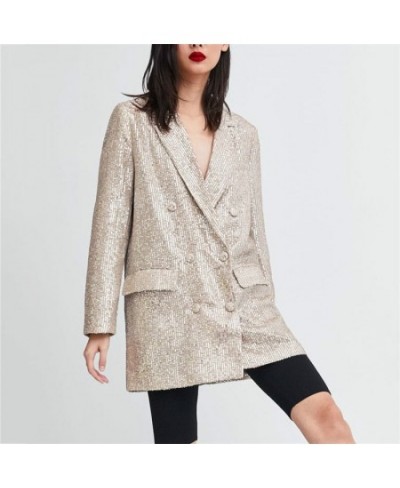 Women Pattern Sequined Blazer Feminino Glitter Casual Fashion Geometric Shiny Pockets Outerwear Vintage Female Long Sleeve $9...