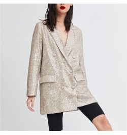 Women Pattern Sequined Blazer Feminino Glitter Casual Fashion Geometric Shiny Pockets Outerwear Vintage Female Long Sleeve $9...