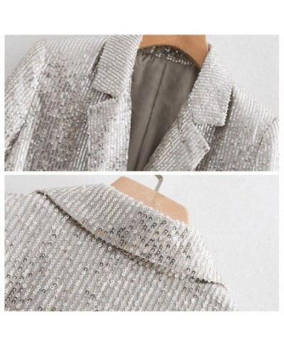 Women Pattern Sequined Blazer Feminino Glitter Casual Fashion Geometric Shiny Pockets Outerwear Vintage Female Long Sleeve $9...