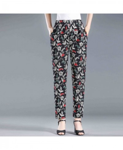 2022 Summer Floral Printed Trousers Casual Thin Beach Straight Pants Women Elastic High Waist Ankle-length Pants $34.01 - Pan...