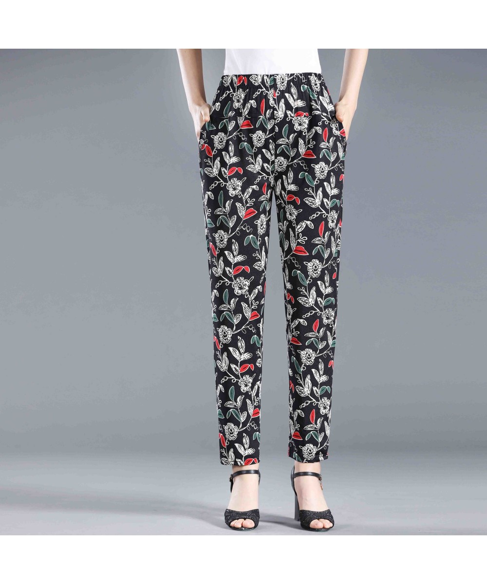 2022 Summer Floral Printed Trousers Casual Thin Beach Straight Pants Women Elastic High Waist Ankle-length Pants $34.01 - Pan...