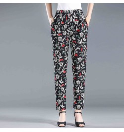 2022 Summer Floral Printed Trousers Casual Thin Beach Straight Pants Women Elastic High Waist Ankle-length Pants $34.01 - Pan...