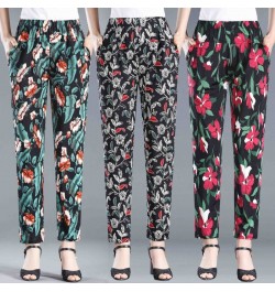 2022 Summer Floral Printed Trousers Casual Thin Beach Straight Pants Women Elastic High Waist Ankle-length Pants $34.01 - Pan...