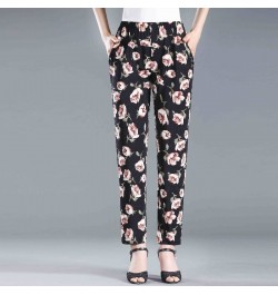 2022 Summer Floral Printed Trousers Casual Thin Beach Straight Pants Women Elastic High Waist Ankle-length Pants $34.01 - Pan...