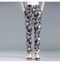 2022 Summer Floral Printed Trousers Casual Thin Beach Straight Pants Women Elastic High Waist Ankle-length Pants $34.01 - Pan...