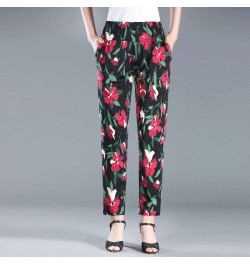 2022 Summer Floral Printed Trousers Casual Thin Beach Straight Pants Women Elastic High Waist Ankle-length Pants $34.01 - Pan...