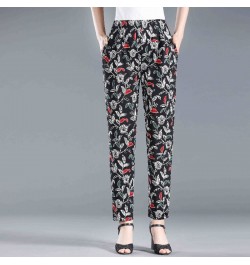 2022 Summer Floral Printed Trousers Casual Thin Beach Straight Pants Women Elastic High Waist Ankle-length Pants $34.01 - Pan...