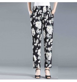 2022 Summer Floral Printed Trousers Casual Thin Beach Straight Pants Women Elastic High Waist Ankle-length Pants $34.01 - Pan...