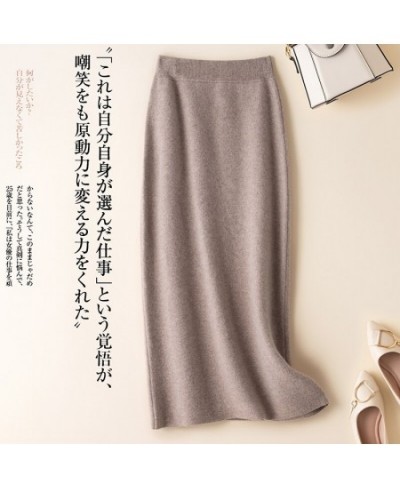 100% pure wool skirt new women's autumn and winter mid-length high-waisted thin cashmere skirt knitted all-match hip skirt $9...