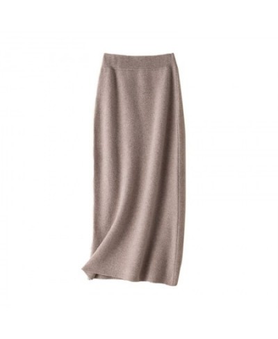 100% pure wool skirt new women's autumn and winter mid-length high-waisted thin cashmere skirt knitted all-match hip skirt $9...