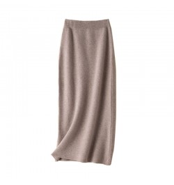 100% pure wool skirt new women's autumn and winter mid-length high-waisted thin cashmere skirt knitted all-match hip skirt $9...