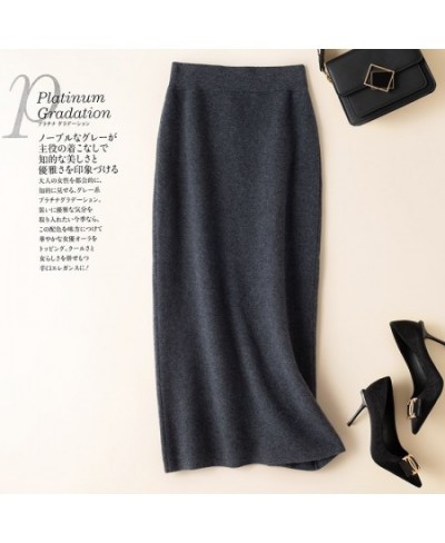 100% pure wool skirt new women's autumn and winter mid-length high-waisted thin cashmere skirt knitted all-match hip skirt $9...