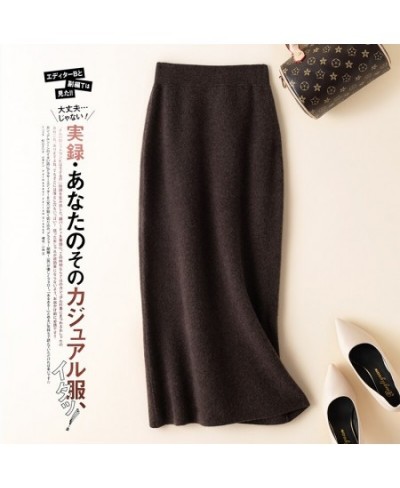 100% pure wool skirt new women's autumn and winter mid-length high-waisted thin cashmere skirt knitted all-match hip skirt $9...