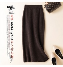 100% pure wool skirt new women's autumn and winter mid-length high-waisted thin cashmere skirt knitted all-match hip skirt $9...