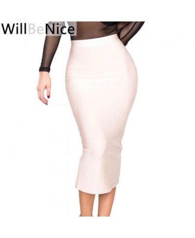 Nude 2023 New High Waist Back Open Fork Sexy Midi Pencil Bandage Skirt Blue Red White Pencil Bandage Skirts Women $43.91 - Sk...