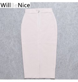 Nude 2023 New High Waist Back Open Fork Sexy Midi Pencil Bandage Skirt Blue Red White Pencil Bandage Skirts Women $43.91 - Sk...