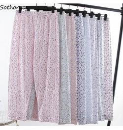 Floral Printed Sleep Bottoms Women Homewear Straight Chic Classic Daily Sleepwear Elastic Waist Spring Trousers Female Soft I...