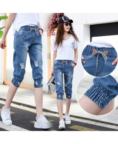 Women 2022 Summer Ripped Capris Jeans Woman Female Loose Calf-Length Denim Shorts Casual High Waist Harem Baggy Jeans Pants $...