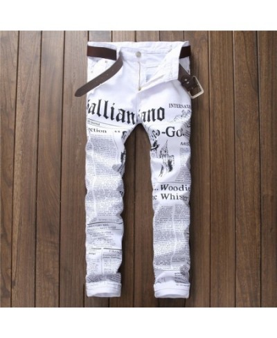 Biker Men Skinny Jeans 3D Printed Letter Streewear Slim Fit Denim Pants Male Slim Stone Washed Hip Hop Jeans $52.96 - Jeans