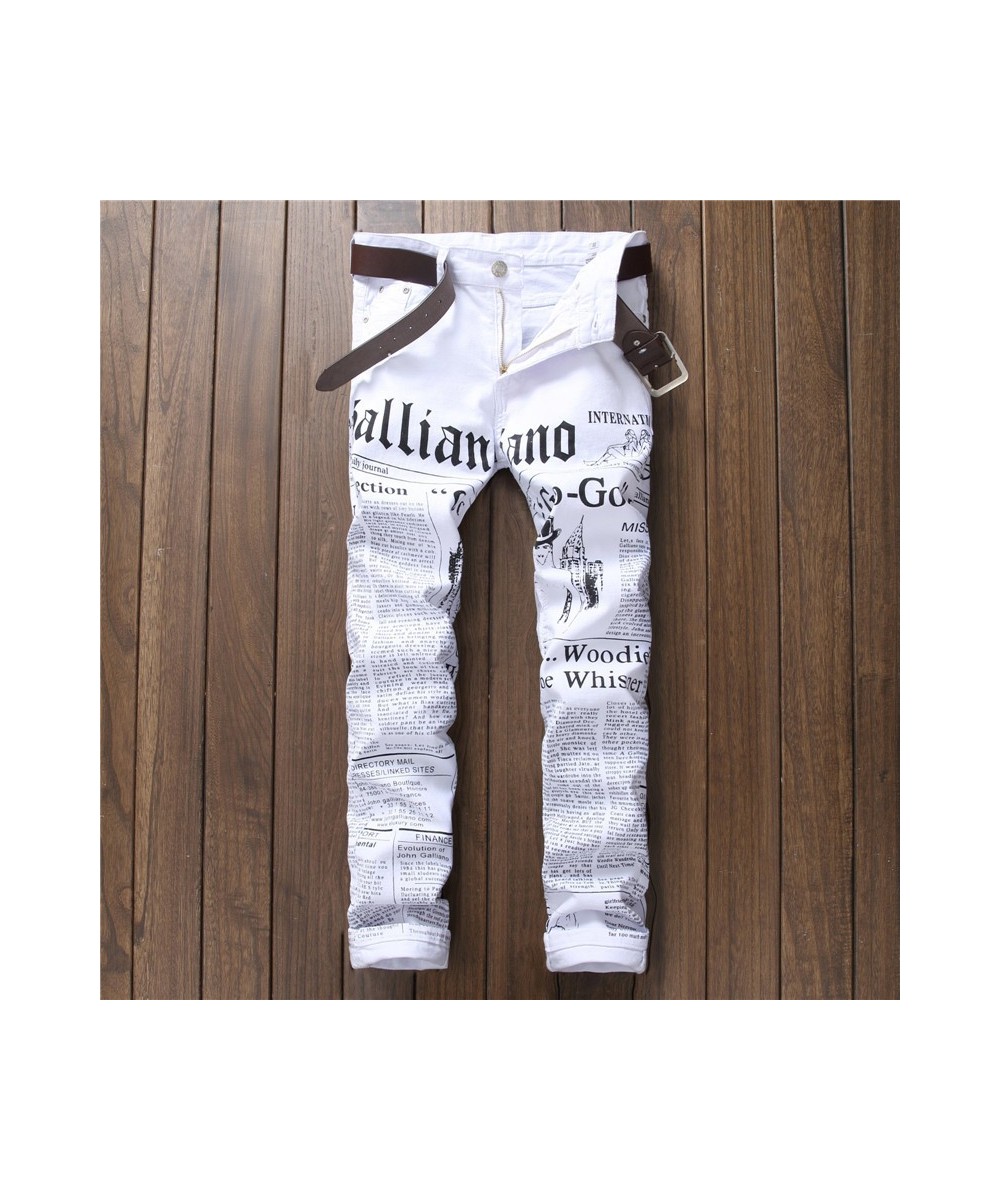 Biker Men Skinny Jeans 3D Printed Letter Streewear Slim Fit Denim Pants Male Slim Stone Washed Hip Hop Jeans $52.96 - Jeans