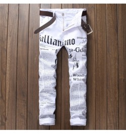 Biker Men Skinny Jeans 3D Printed Letter Streewear Slim Fit Denim Pants Male Slim Stone Washed Hip Hop Jeans $52.96 - Jeans