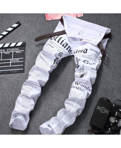 Biker Men Skinny Jeans 3D Printed Letter Streewear Slim Fit Denim Pants Male Slim Stone Washed Hip Hop Jeans $52.96 - Jeans