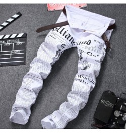 Biker Men Skinny Jeans 3D Printed Letter Streewear Slim Fit Denim Pants Male Slim Stone Washed Hip Hop Jeans $52.96 - Jeans