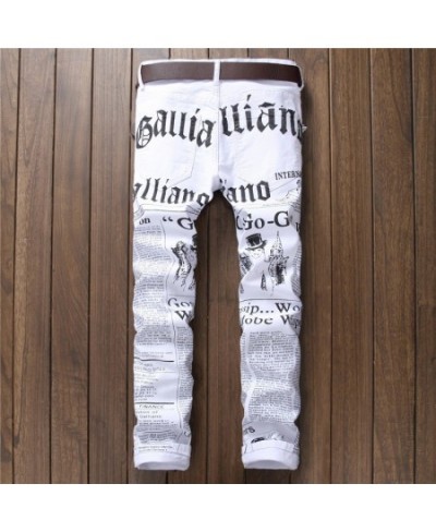 Biker Men Skinny Jeans 3D Printed Letter Streewear Slim Fit Denim Pants Male Slim Stone Washed Hip Hop Jeans $52.96 - Jeans