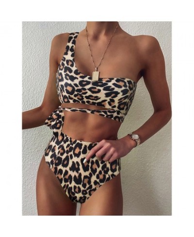 Bikini Women Swimsuit 2022 Women's Swimsuit Sexy One Shoulder Push Up Leopard High Waist Bikini Set Swimwear Bathing Suit $28...