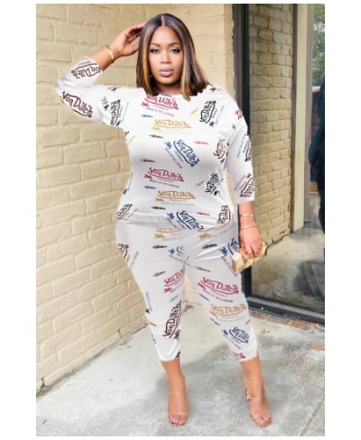 Woman Pants Set Long Sleeve Tracksuit Fashion Printing Letter Sexy O-neck White Streetwear Plus Size Two-piece Suits $40.72 -...