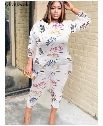 Woman Pants Set Long Sleeve Tracksuit Fashion Printing Letter Sexy O-neck White Streetwear Plus Size Two-piece Suits $40.72 -...