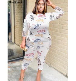 Woman Pants Set Long Sleeve Tracksuit Fashion Printing Letter Sexy O-neck White Streetwear Plus Size Two-piece Suits $40.72 -...