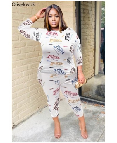 Woman Pants Set Long Sleeve Tracksuit Fashion Printing Letter Sexy O-neck White Streetwear Plus Size Two-piece Suits $40.72 -...