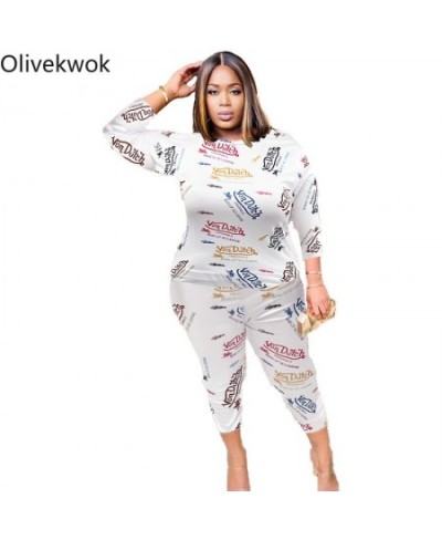 Woman Pants Set Long Sleeve Tracksuit Fashion Printing Letter Sexy O-neck White Streetwear Plus Size Two-piece Suits $40.72 -...