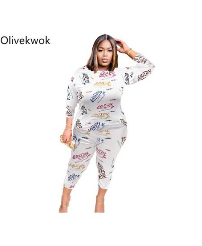 Woman Pants Set Long Sleeve Tracksuit Fashion Printing Letter Sexy O-neck White Streetwear Plus Size Two-piece Suits $40.72 -...