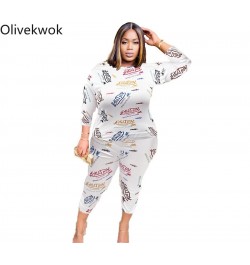 Woman Pants Set Long Sleeve Tracksuit Fashion Printing Letter Sexy O-neck White Streetwear Plus Size Two-piece Suits $40.72 -...