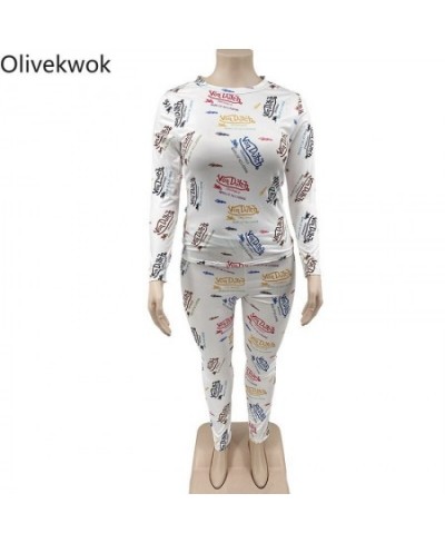 Woman Pants Set Long Sleeve Tracksuit Fashion Printing Letter Sexy O-neck White Streetwear Plus Size Two-piece Suits $40.72 -...