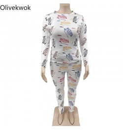 Woman Pants Set Long Sleeve Tracksuit Fashion Printing Letter Sexy O-neck White Streetwear Plus Size Two-piece Suits $40.72 -...