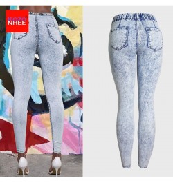 Snowflake Skinny Stretching Jeans Women With Elastic Waist Pencil Jeans Stretch Female Narrow Pencil Thin Slim Pants large si...